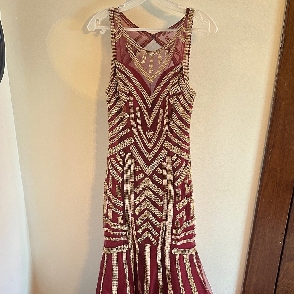 Elegant Burgundy and Gold Women's Dress